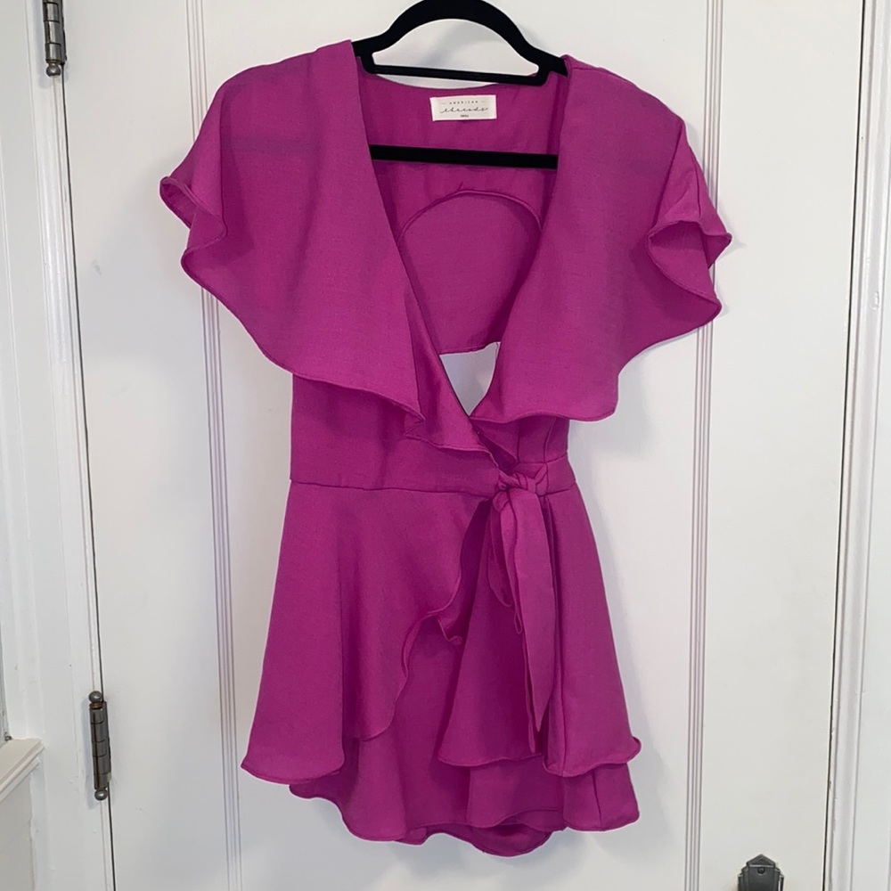 American Threads Magenta/Fuschia Linen Flounce Romper